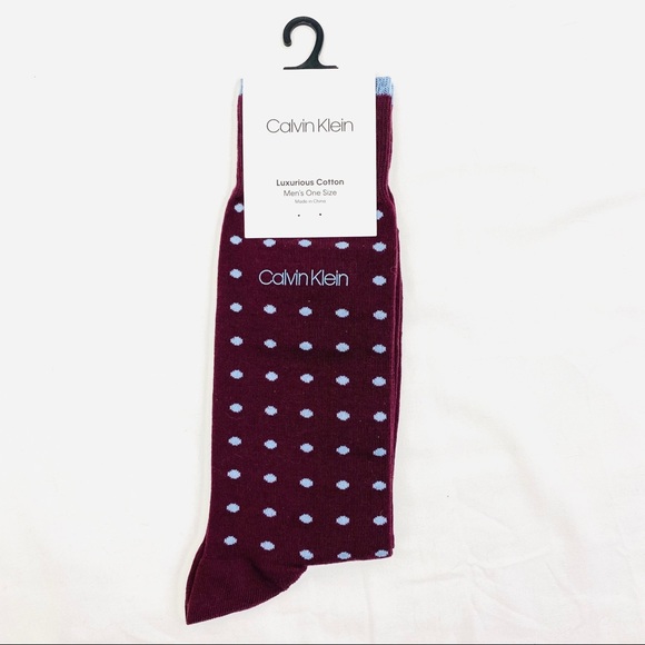 CALVIN KLEIN Red w/ Lt Blue Polka Dots Dress Socks - Picture 2 of 6